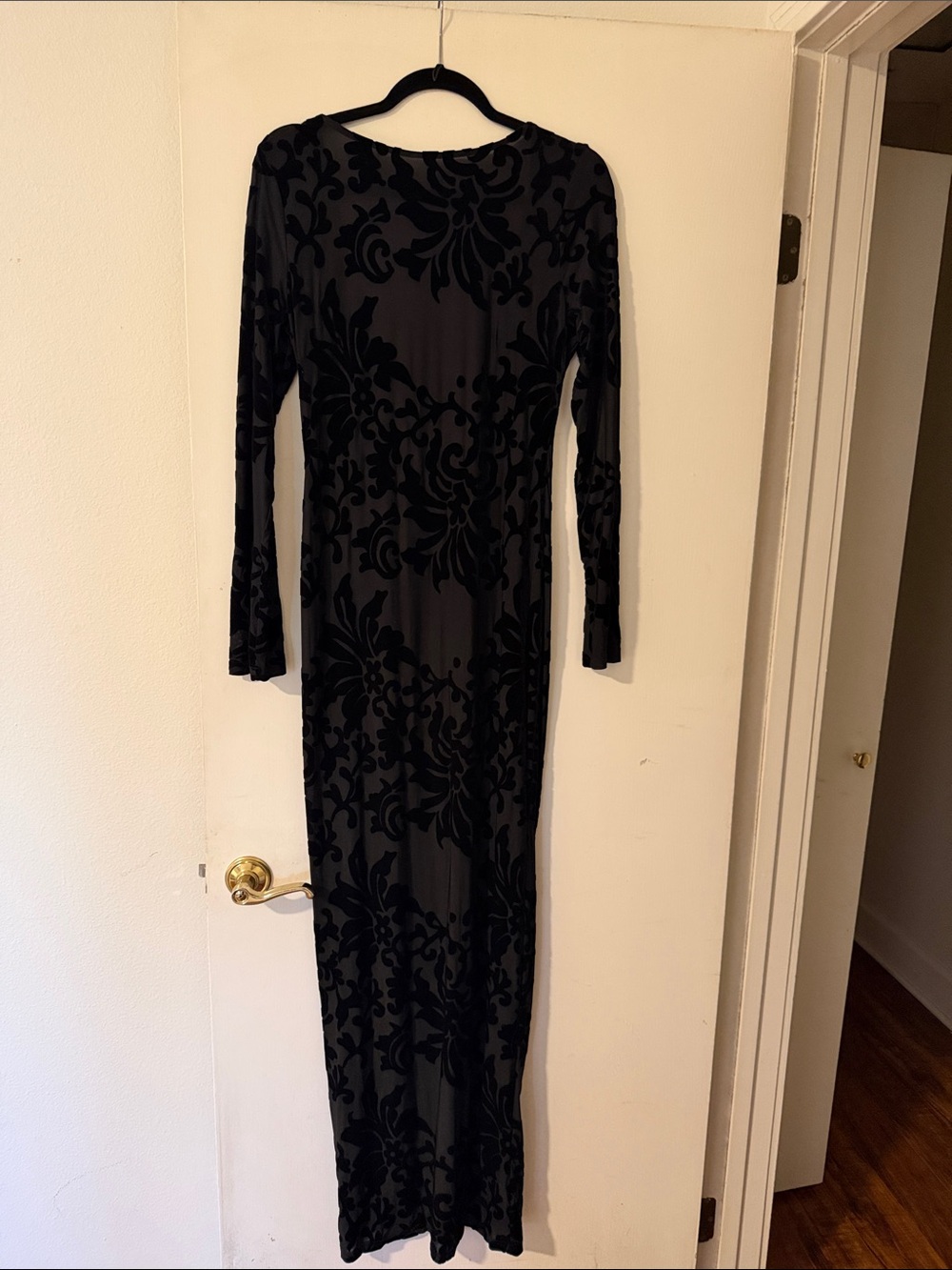 Women's Long Black Floral Burnout Maxi Dress